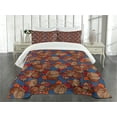 thumbnail image 1 of Ambesonne Floral Quilted Bedspread Set 3 Pcs, Funk Art Flower Pattern, King Size, Blue and Brown, 1 of 5