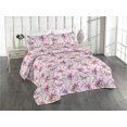thumbnail image 1 of Ambesonne Floral Quilted Bedspread Set 3 Pcs, Lily Flowers Vintage Grunge, Queen, Pink Green and Rose, 1 of 4