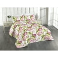 thumbnail image 1 of Ambesonne Floral Quilted Bedspread Set 3 Pcs, Lotus Petals Leaves Pattern, King, Pink and Olive Green, 1 of 4