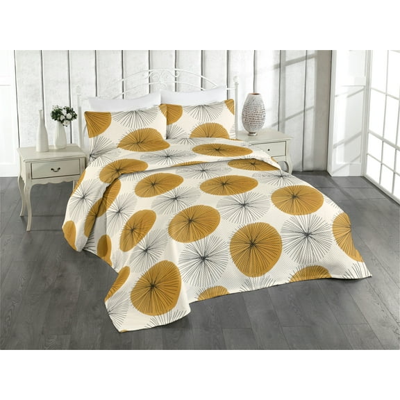 Ambesonne Floral Quilted Bedspread Set 3 Pcs, Minimalist Flower Sketch Art, King, Charcoal Grey Eggshell