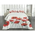 thumbnail image 1 of Ambesonne Floral Quilted Bedspread Set 3 Pcs, Natural Poppy Garden, King Size, Orange Green, 1 of 5