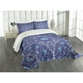 thumbnail image 1 of Ambesonne Floral Quilted Bedspread Set 3 Pcs, Oriental Circular Design, Queen Size, Navy Blue White and Blue, 1 of 5