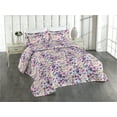thumbnail image 1 of Ambesonne Floral Quilted Bedspread Set 3 Pcs, Peony Roses Modern Botanical, King, Pale Fuchsia Blue Grey, 1 of 4