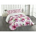 thumbnail image 1 of Ambesonne Floral Quilted Bedspread Set 3 Pcs, Petals Botany Essence, Queen Size, Fuchsia Yellow, 1 of 3