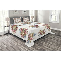 Ambesonne Floral Quilted Bedspread Set 3 Pcs, Romance Love Wedding, King Size, Dark Coral Blue Tan