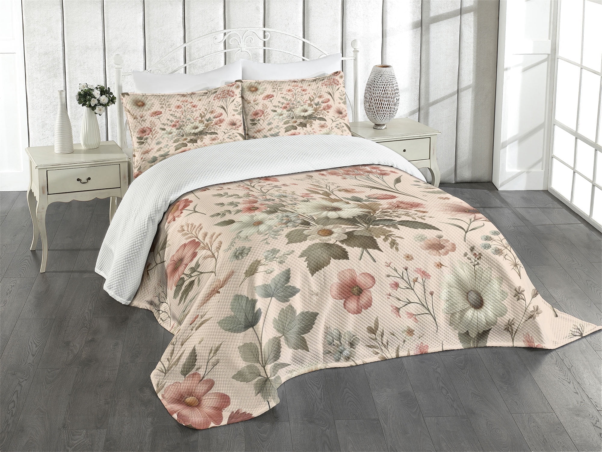 Blush Pink Quilted King Bedspread Set with Pillow Shams