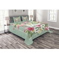 thumbnail image 1 of Ambesonne Floral Quilted Bedspread Set 3 Pcs, Tropical Retro Flowers, King Size, Mint Green Pink, 1 of 3