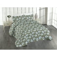 thumbnail image 1 of Ambesonne Floral Quilted Bedspread Set 3 Pcs, Vintage Flower Spring Print, Queen, Green Brown and Pale Blue, 1 of 4