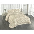 thumbnail image 1 of Ambesonne Floral Quilted Bedspread Set 3 Pcs, Vintage Peony Leaves Pattern, Twin, Grey Yellow Blush, 1 of 4