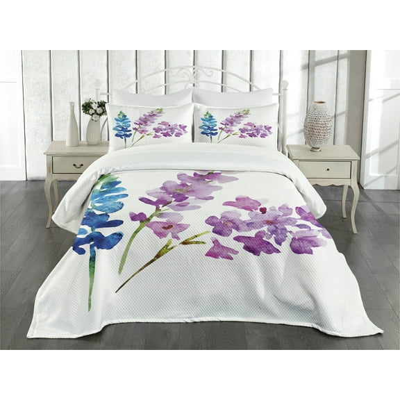 Ambesonne Floral Quilted Bedspread Set 3 Pcs, Watercolor Bouquet Art, King Size, Multicolor
