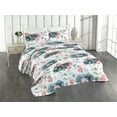 thumbnail image 1 of Ambesonne Floral Quilted Bedspread Set 3 Pcs, Wild Peonies Leaves Modern, Queen, Petrol Blue Pink Peach, 1 of 4