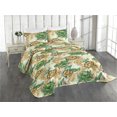 thumbnail image 1 of Ambesonne Floral Quilted Coverlet 2 Pcs, Bicolour Flowers Dotted Art, Twin Size, Green and Amber, 1 of 4
