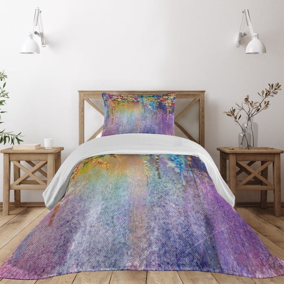 Ambesonne Floral Quilted Coverlet 2 Pcs, Ivy Blooming Flowers Herbs, Twin Size, Multicolor