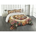 thumbnail image 1 of Ambesonne Floral Quilted Coverlet 3 Pcs, Botanical Colorful Circle, King Size, Orange Evergreen Pink, 1 of 4