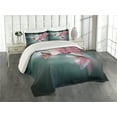thumbnail image 1 of Ambesonne Floral Quilted Coverlet 3 Pcs, Orchid Flower Butterfly, Queen Size, Jade Green Pale Pink, 1 of 4