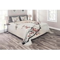 thumbnail image 1 of Ambesonne Floral Quilted Coverlet 3 Pcs, Style Art Birds, Queen Size, Pale Maroon Black, 1 of 3