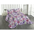 thumbnail image 1 of Ambesonne Floral Quilted Coverlet 3 Pcs, Vintage Atmosphere Flowers, King Size, Lilac Indigo and Magenta, 1 of 4