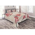 thumbnail image 1 of Ambesonne Floral Quilted Coverlet 3 Pcs, Vintage Sakura Flowers, Queen Size, Pink Beige Grey, 1 of 2