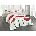 thumbnail image 1 of Ambesonne Floral Quilted Coverlet 3 Pcs, Vivid Rose Flower Petal, King Size, Vermilion and White, 1 of 2