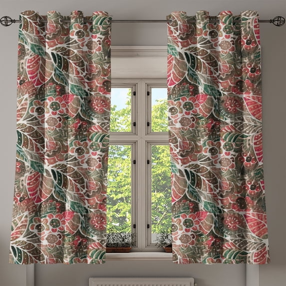 Ambesonne Floral Scene Grommet Curtain, Jumble Jungle Flowers, 50"x63", Peacock Green Dark Pink
