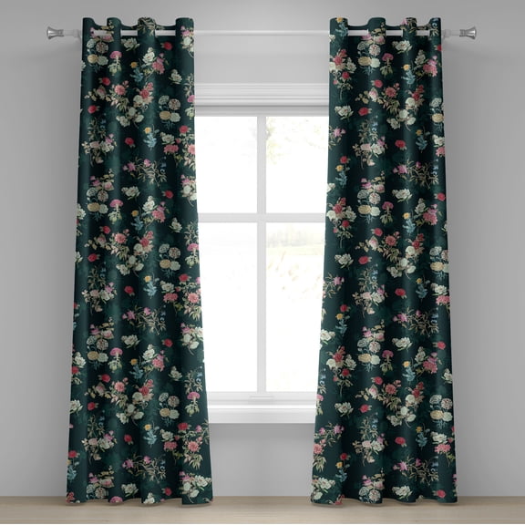 Ambesonne Floral Scene Grommet Curtain, Jungle Dreamy Flower, 50"x96", Hunter Green Pale Pink