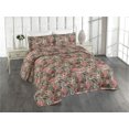 thumbnail image 1 of Ambesonne Floral Scene Quilted Bedspread Set 3 Pcs, Jumble Jungle Flowers, King, Peacock Green Dark Pink, 1 of 4