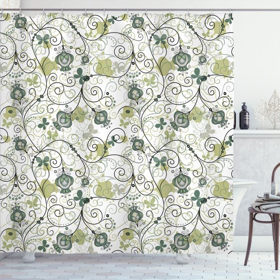 Ambesonne Floral Shower Curtain, Abstract Art Dreamy Flowers, 69"Wx70"L, Olive Green