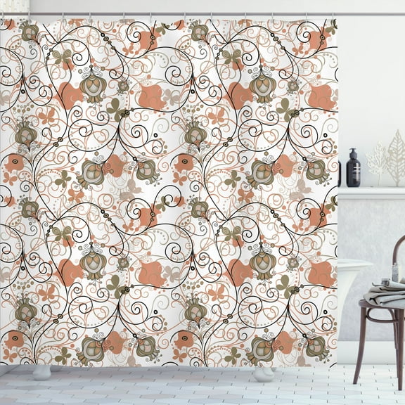 Ambesonne Floral Shower Curtain, Abstract Art Dreamy Flowers, 69"Wx75"L, Pale Rust