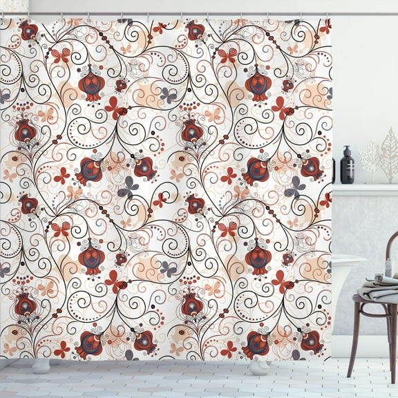 Ambesonne Floral Shower Curtain, Abstract Art Dreamy Flowers, 69"Wx84"L, Burgundy Beige