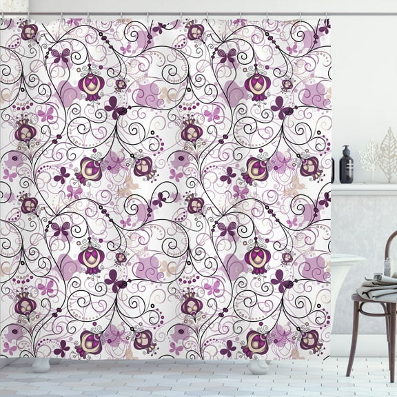 Ambesonne Floral Shower Curtain, Abstract Art Dreamy Flowers, 69"Wx84"L, Purple Plum
