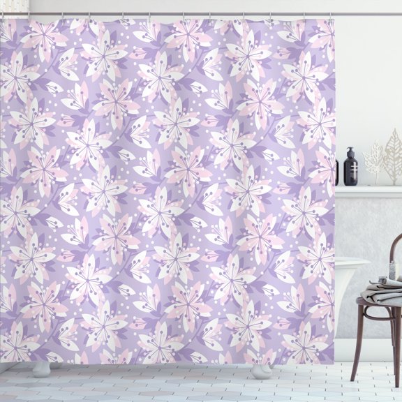 Ambesonne Floral Shower Curtain, Abstract Spring Flower Motif, 69"Wx75"L, Pastel Purple Lavender