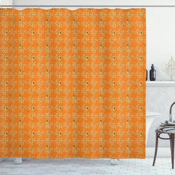 Ambesonne Floral Shower Curtain, Antique Swirly Flower Twigs, 69"Wx70"L, Orange Ginger Ivory