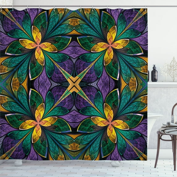 Ambesonne Floral Shower Curtain, Antique Window Style, 69"Wx84"L, Green Purple