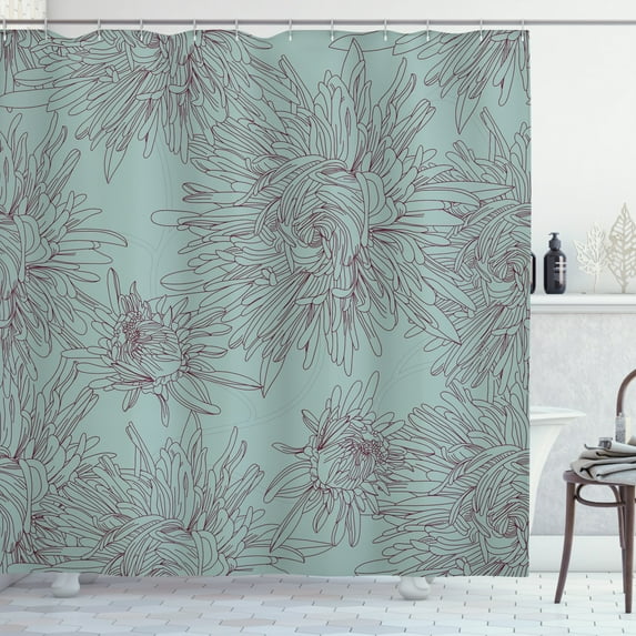 Ambesonne Floral Shower Curtain, Aster Blossoms Art, 69"Wx75"L, Dark Sea Green Maroon