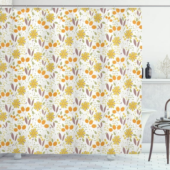 Ambesonne Floral Shower Curtain, Autumn Field Foliage, 69"Wx70"L, Multicolor