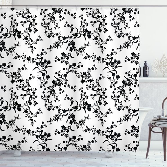 Ambesonne Floral Shower Curtain, Baroque Blooms Vintage, 69"Wx75"L, Black and White