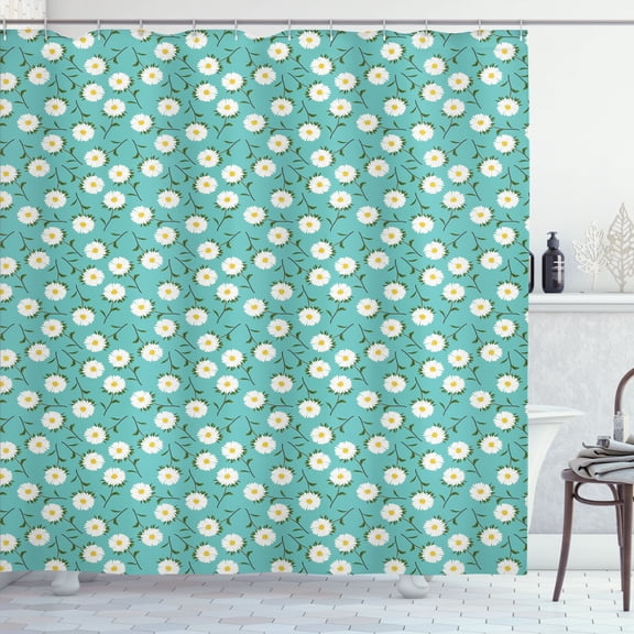 Ambesonne Floral Shower Curtain, Blooming Asters and Leaves, 69"Wx70"L, Seafoam Marigold White