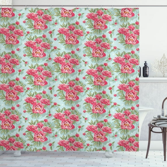 Ambesonne Floral Shower Curtain, Blooming Vintage Garden Art, 69"Wx70"L, Blue Pink