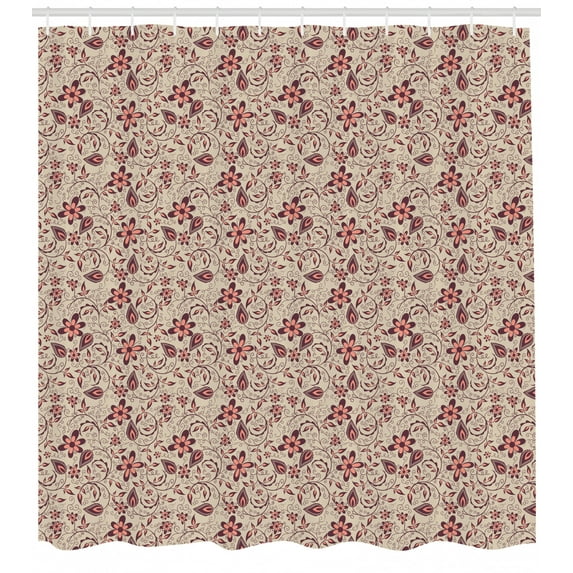 Ambesonne Floral Shower Curtain, Blossoming Spring Retro, 69"Wx75"L, Tan Coral Maroon