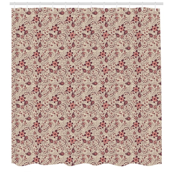 Ambesonne Floral Shower Curtain, Blossoming Spring Retro, 69"Wx84"L, Tan Coral Maroon