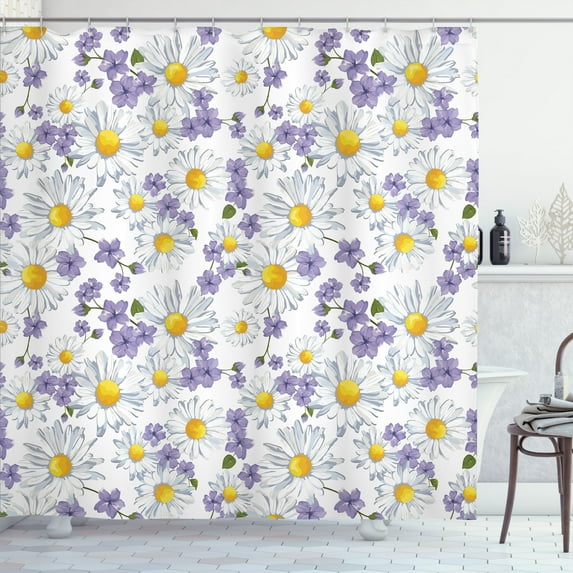 Ambesonne Floral Shower Curtain, Blossoming Wild Flowers, 69"Wx75"L, White Yellow Purple