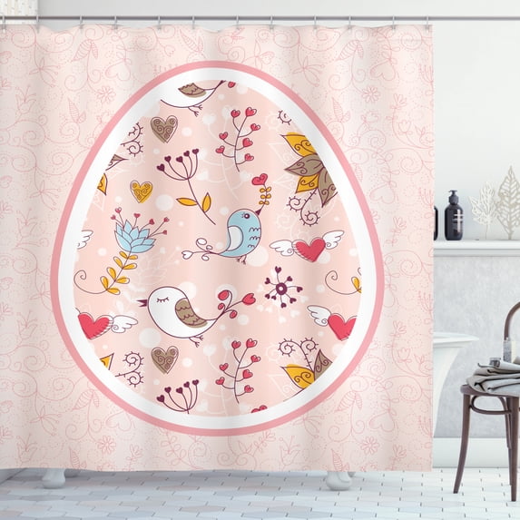 Ambesonne Floral Shower Curtain, Botanical Art Birds, 69"Wx70"L, Rose Multicolor