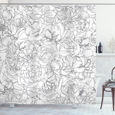 Ambesonne Floral Shower Curtain, Botanical Elements Art, 69"Wx84"L, Dark Grey and White