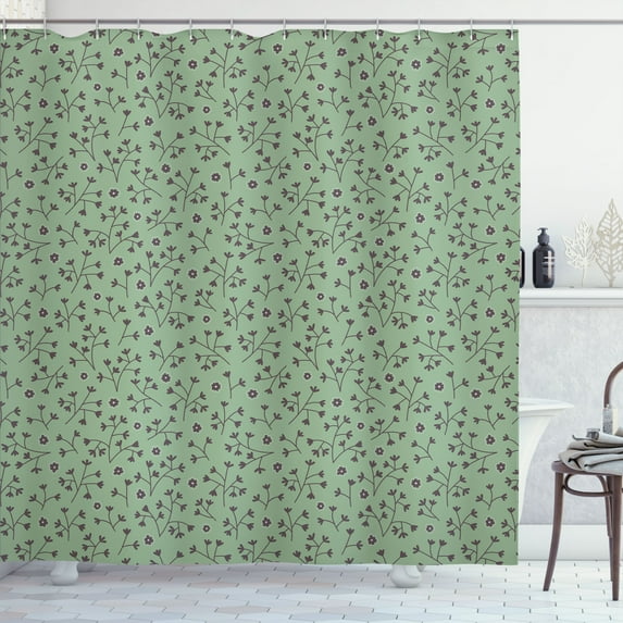 Ambesonne Floral Shower Curtain, Botanical Elements Flowers, 69"Wx75"L, Peacock Green Eggplant