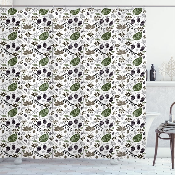 Ambesonne Floral Shower Curtain, Botanical Foliage Branch, 69"Wx84"L, Multicolor