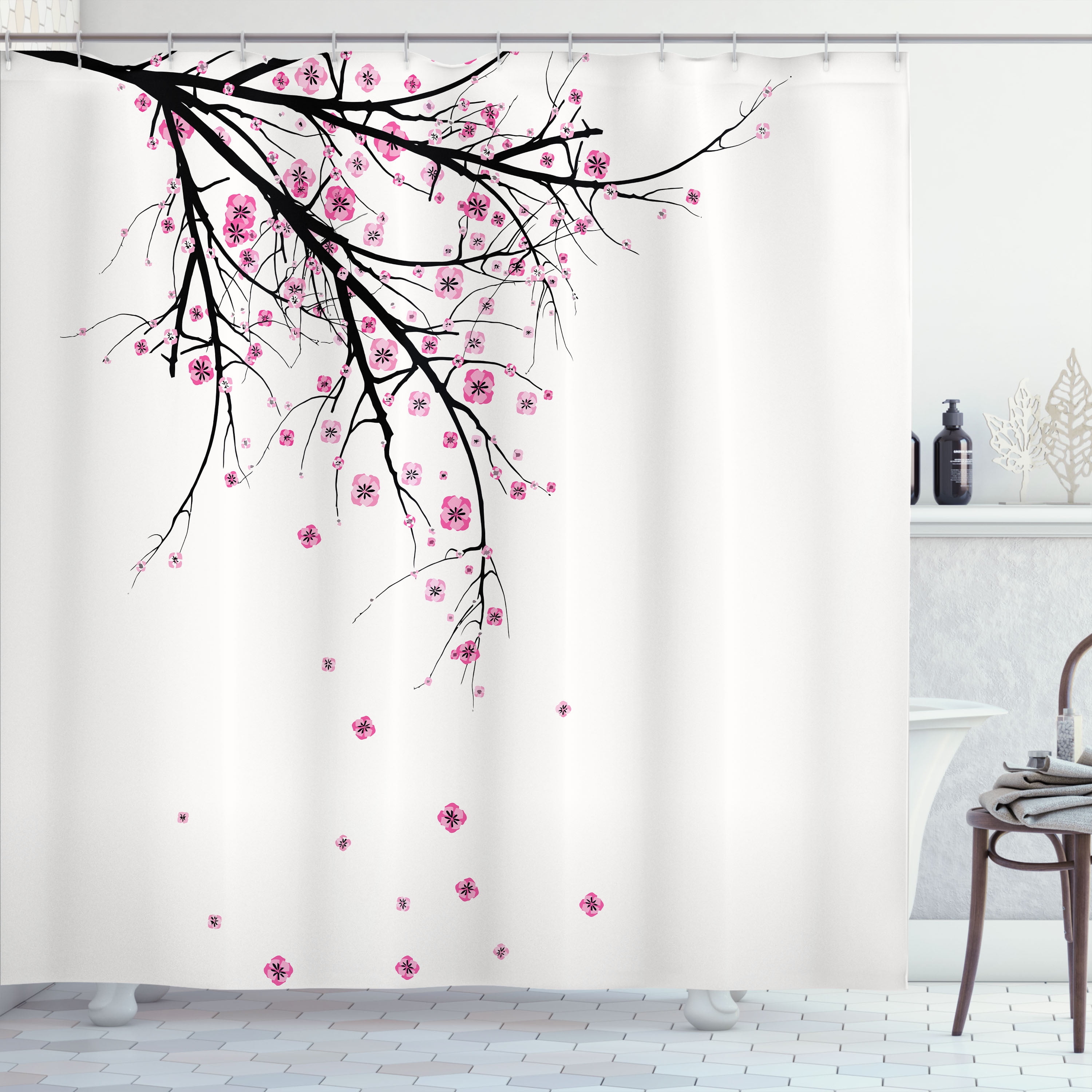 Ambesonne Floral Shower Curtain, Cherry Blossom Flower, 69"Wx70"L, Pink