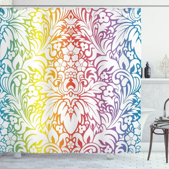 Ambesonne Floral Shower Curtain, Colorful Damask Flowers, 69"Wx84"L, Multicolor