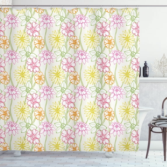 Ambesonne Floral Shower Curtain, Colorful Flowers Sketchy, 69"Wx70"L, Multicolor