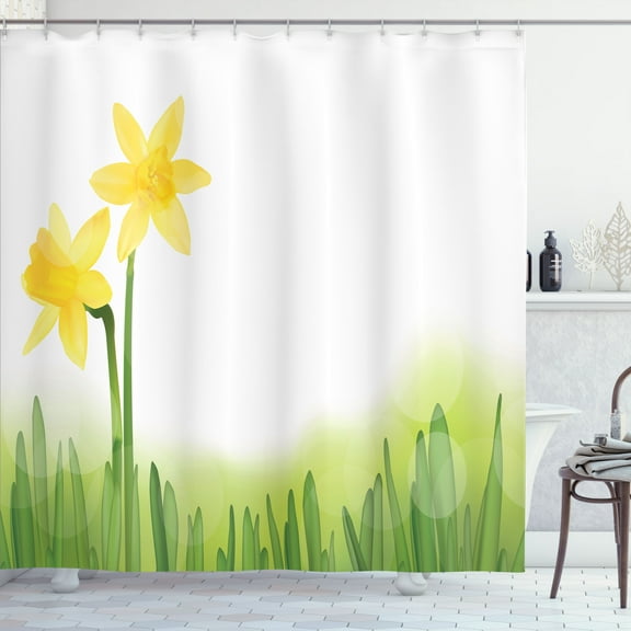 Ambesonne Floral Shower Curtain, Daffodils with Grass, 69"Wx70"L, Green Yellow