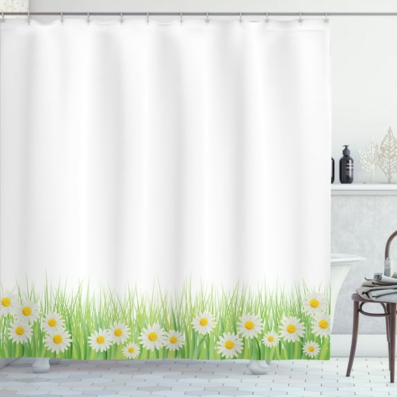 Ambesonne Floral Shower Curtain, Daisies in the Grass, 69"Wx84"L, Green White Yellow